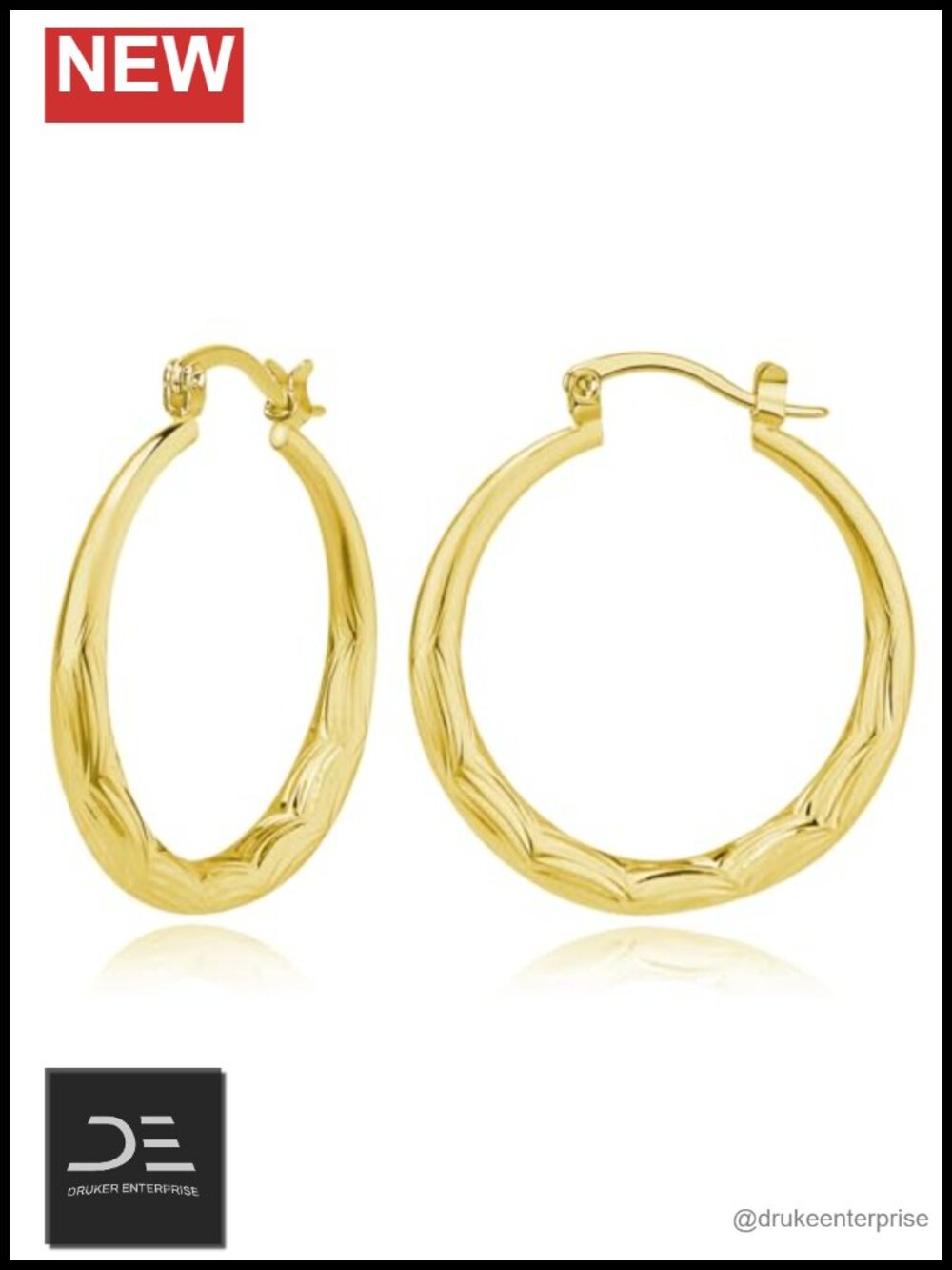 14K Gold Plated Large Ripple Line Hoop Earrings for Women Hypoallergenic